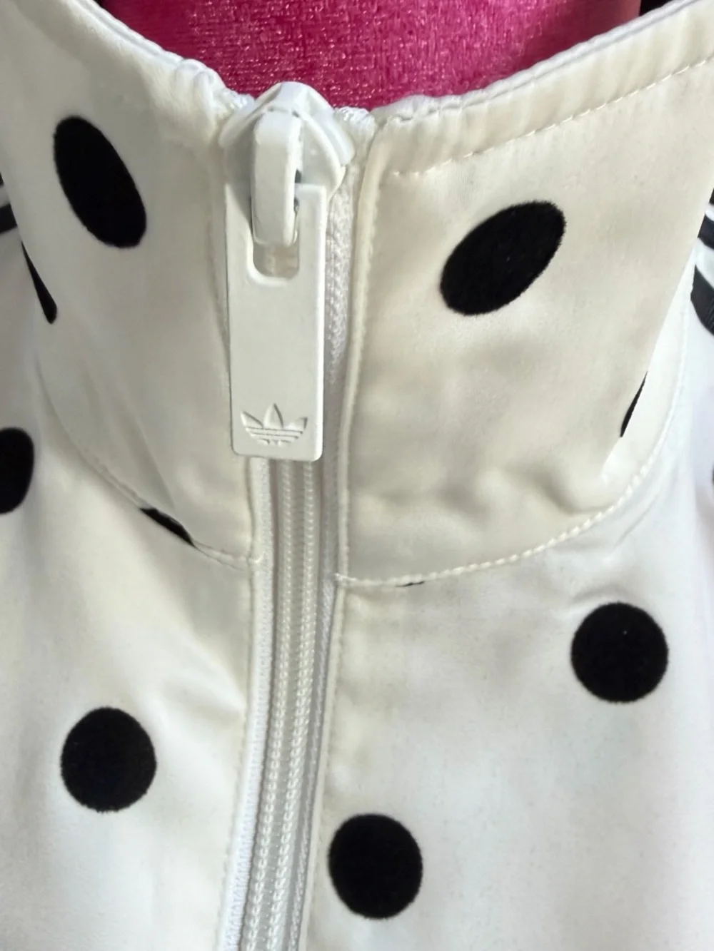 adidas Originals White Polka Dot Track Jacket with Black Stripes - Picture 7 of 12